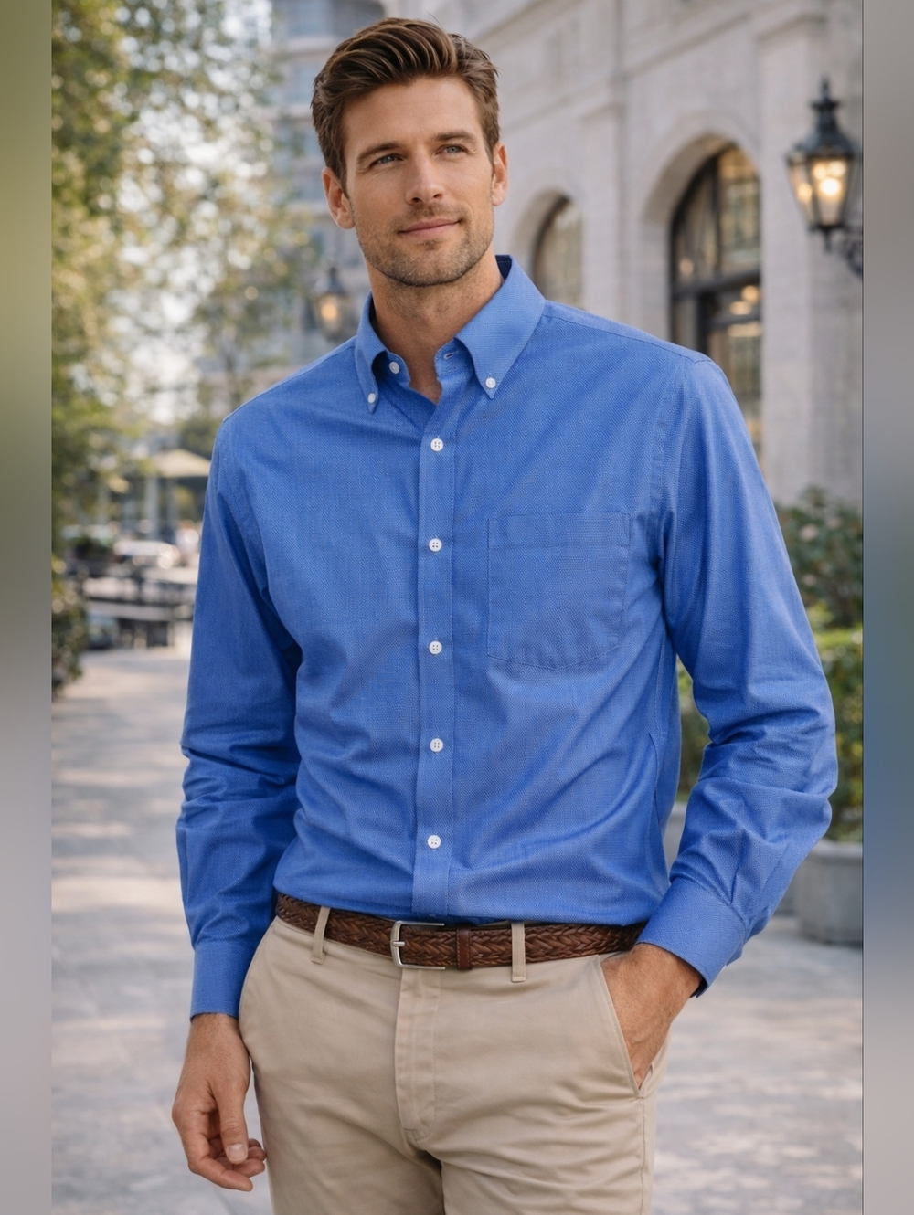 John W Nordstrom Blue Dress Shirt Traditional Fit Egyptian Cotton Men Large 17.5